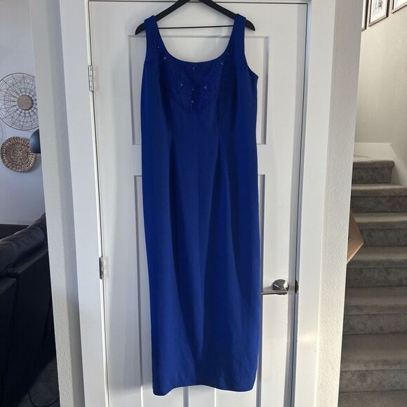 Watters & Watters Sz 20 MOB MOG Long Gown & Blazer Cobalt Blue Sheath Embroidery - Picture 6 of 16